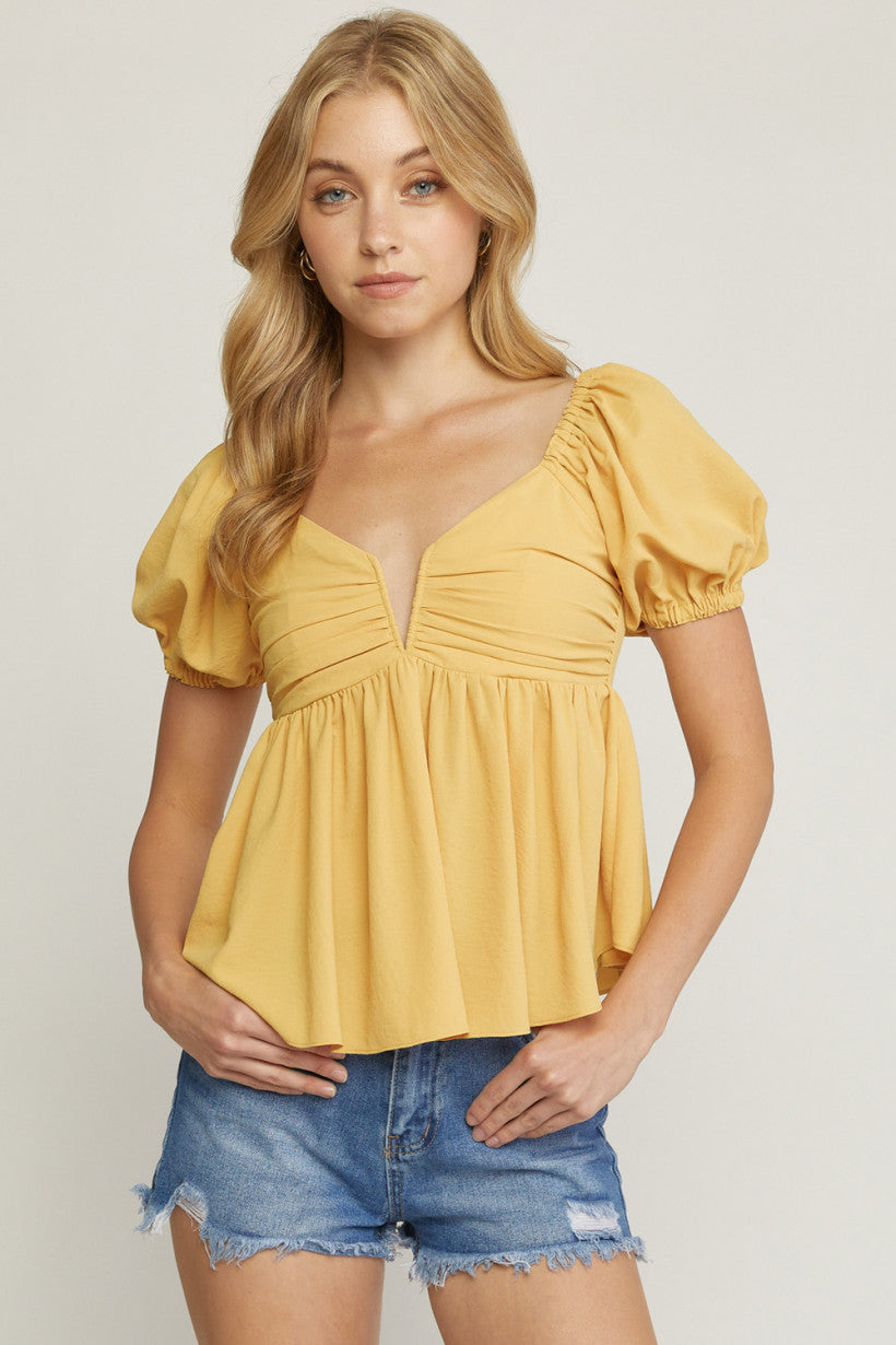 Bubble Sleeve Top Chartreuse