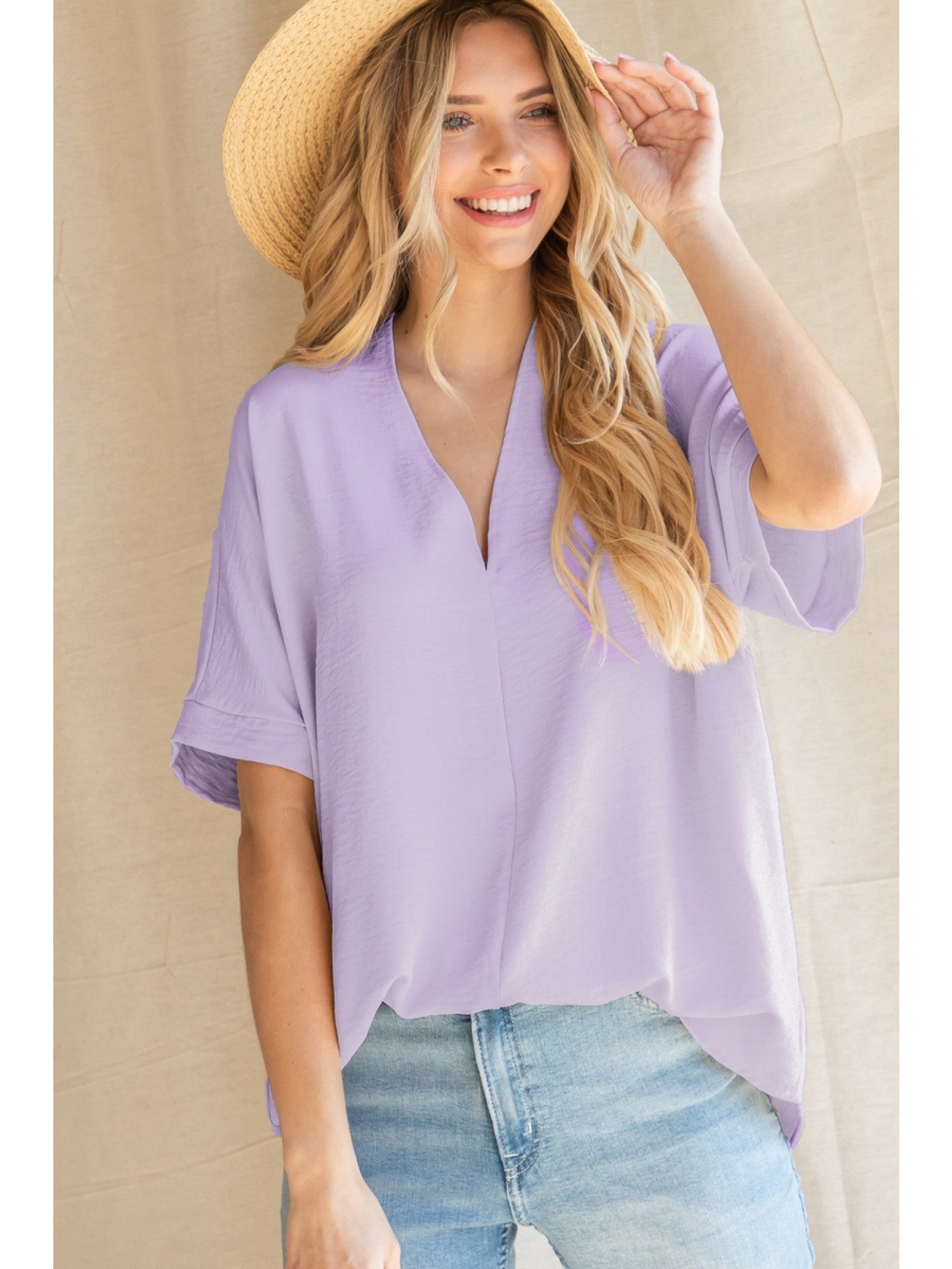 V-Neck Short Sleeve Top Lavender