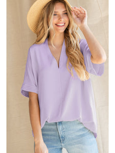 V-Neck Short Sleeve Top Lavender