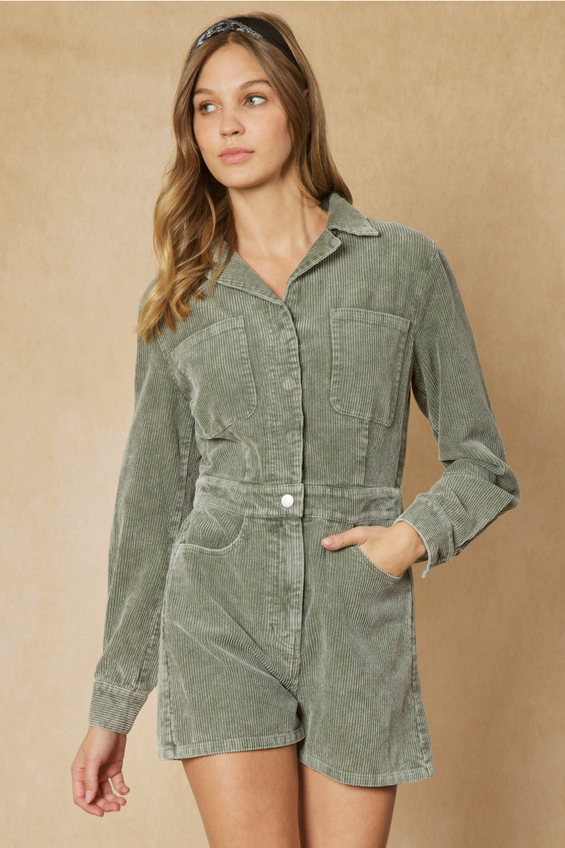 Corduroy Romper Olive