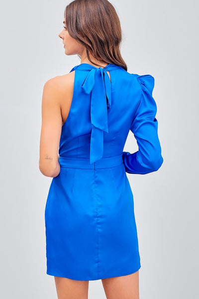 One Shoulder Cowl Neck Dress Blue