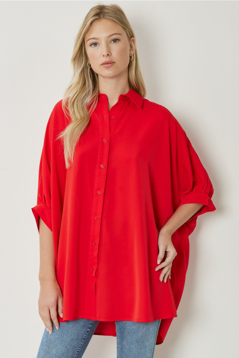 Oversized Dolman Sleeve Top Red