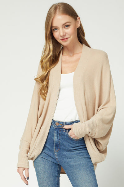 Ribbed Detailed Cardigan Sand