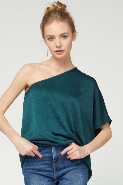 One Shoulder Draped Top Green