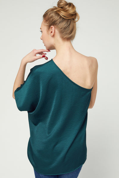 One Shoulder Draped Top Green