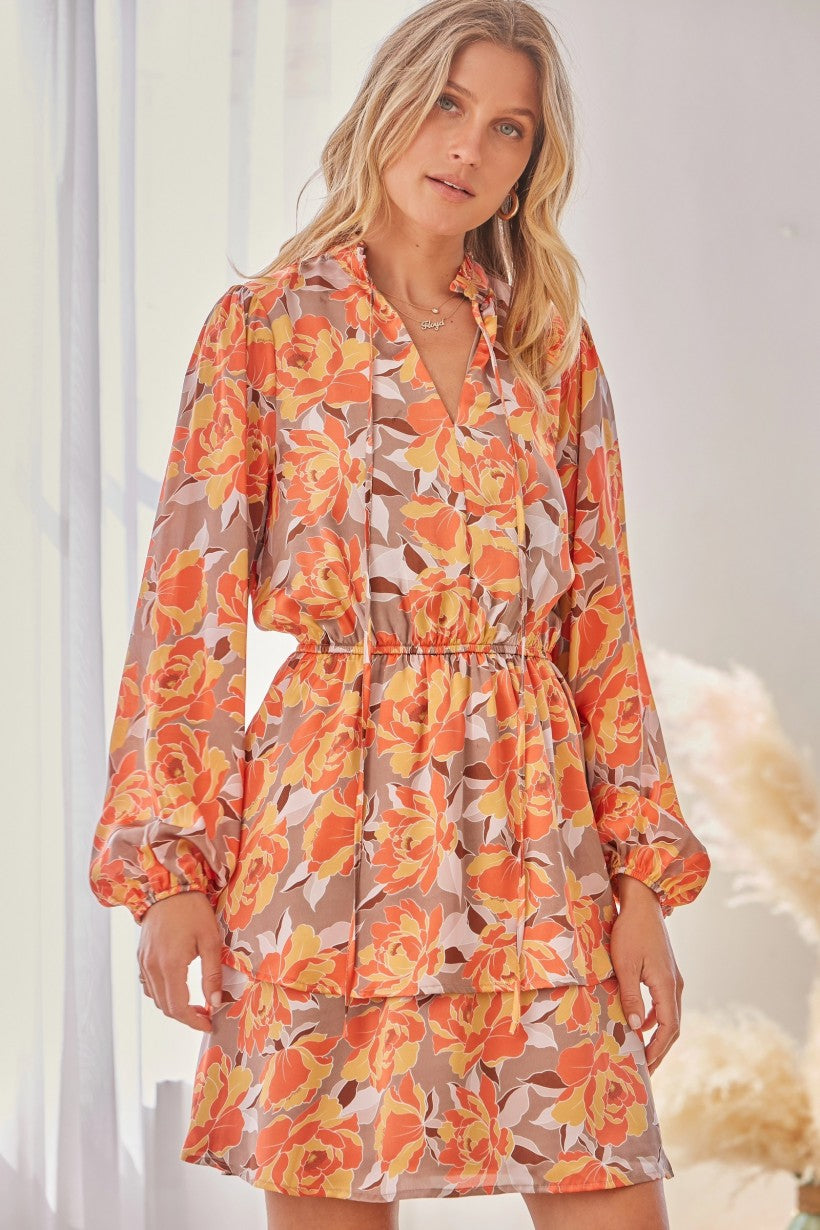 Multi Floral Print Tiered Dress