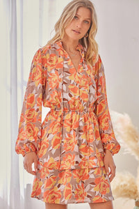 Multi Floral Print Tiered Dress