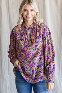 Floral Print Mock Neck Top Mauve