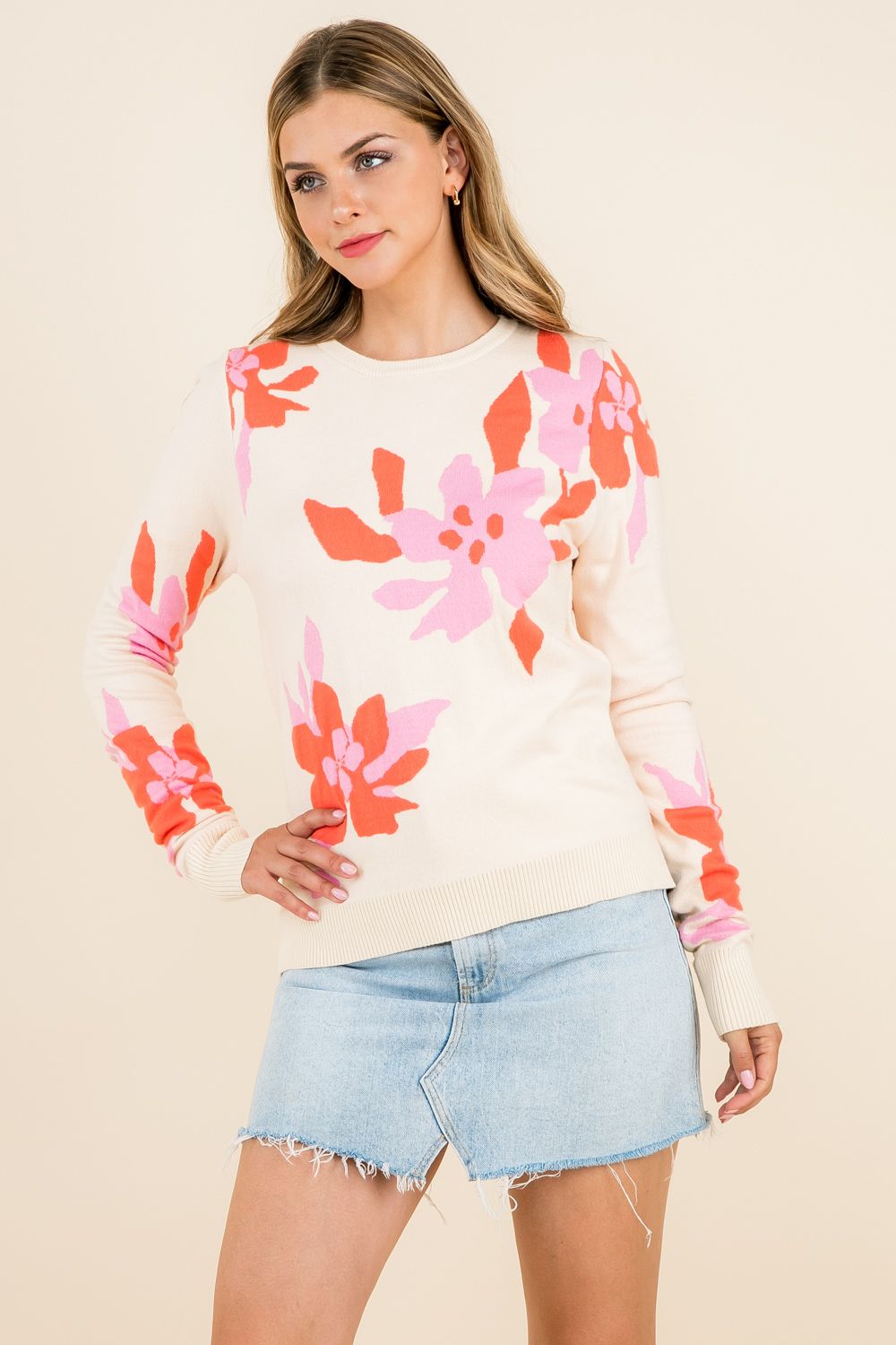 Floral Print Sweater Pink