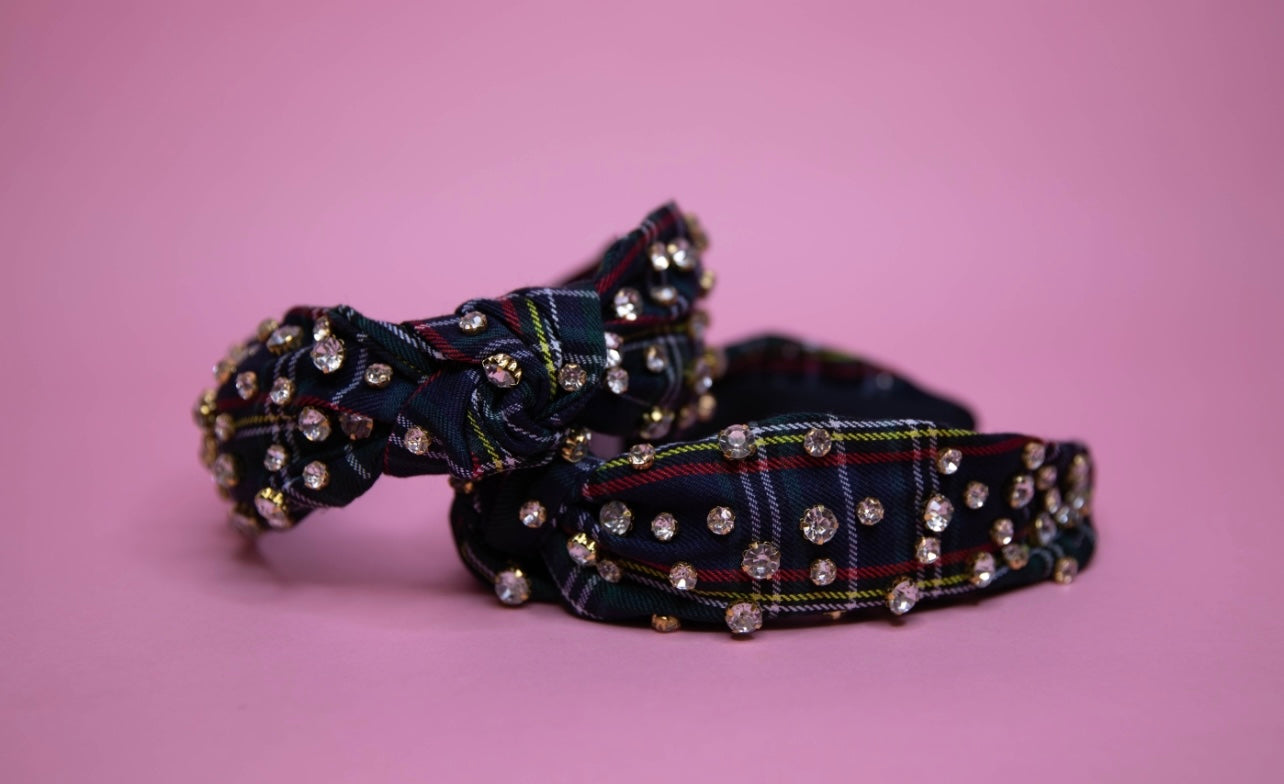 Tartan Navy with Crystals Headband
