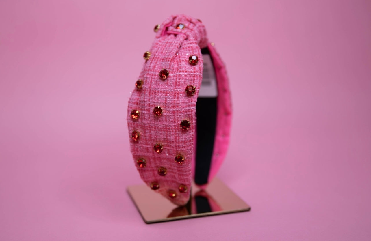 Pink Tweed with Red Crystals Headband