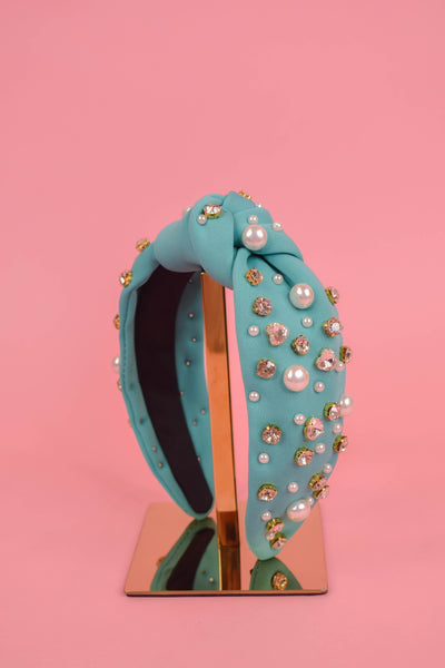 Aqua with Pearls and Crystals Headband