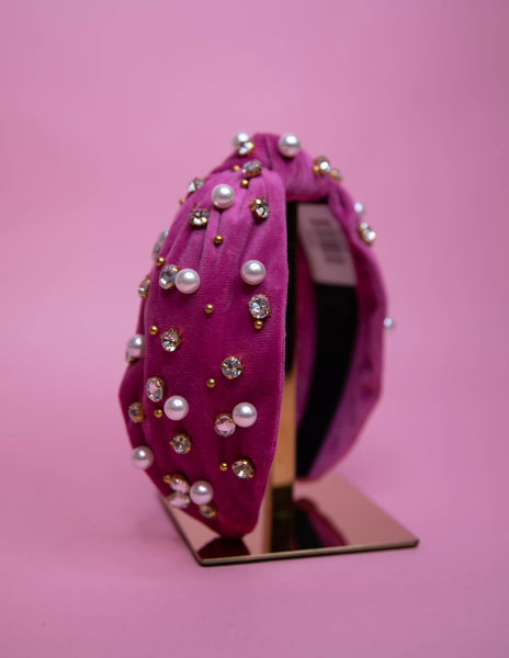 Orchid Velvet with Pearls and Crystals Headband