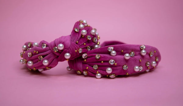 Orchid Velvet with Pearls and Crystals Headband