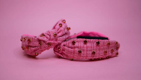 Pink Tweed with Red Crystals Headband