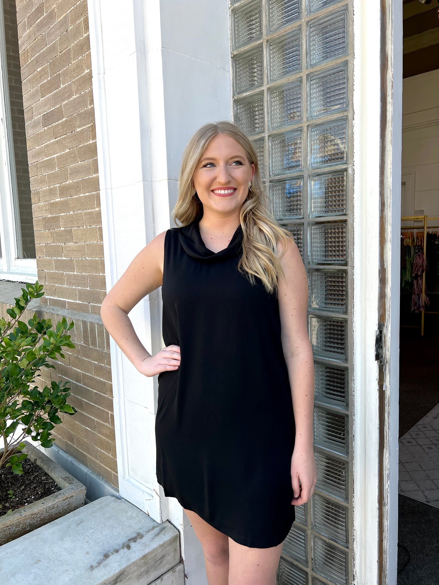 Rollover Neck Shift Dress Black