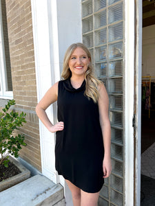 Rollover Neck Shift Dress Black