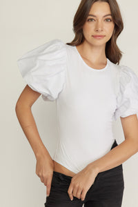 Bubble Sleeve Bodysuit White