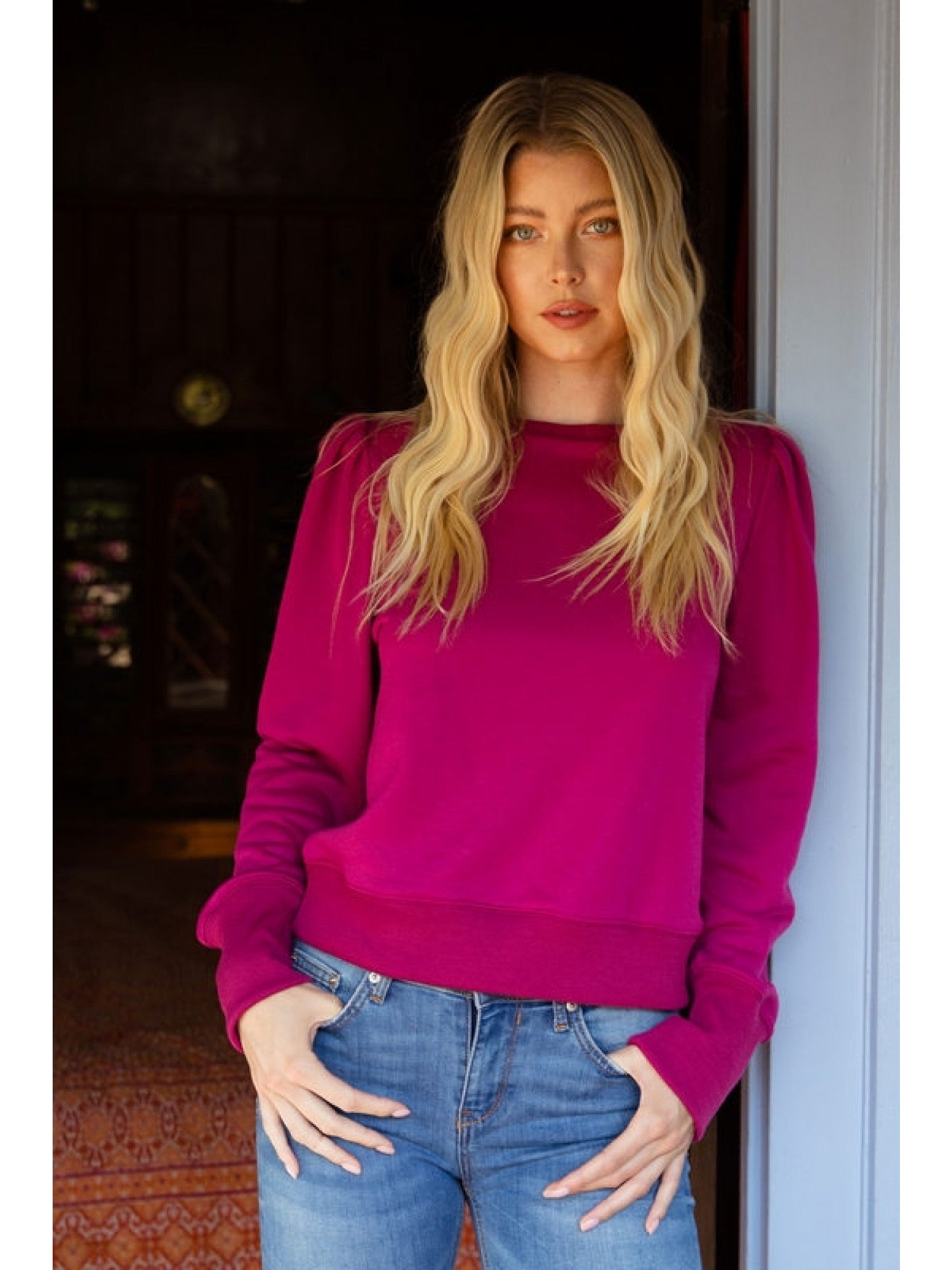 Puff Sleeve Pullover Magenta