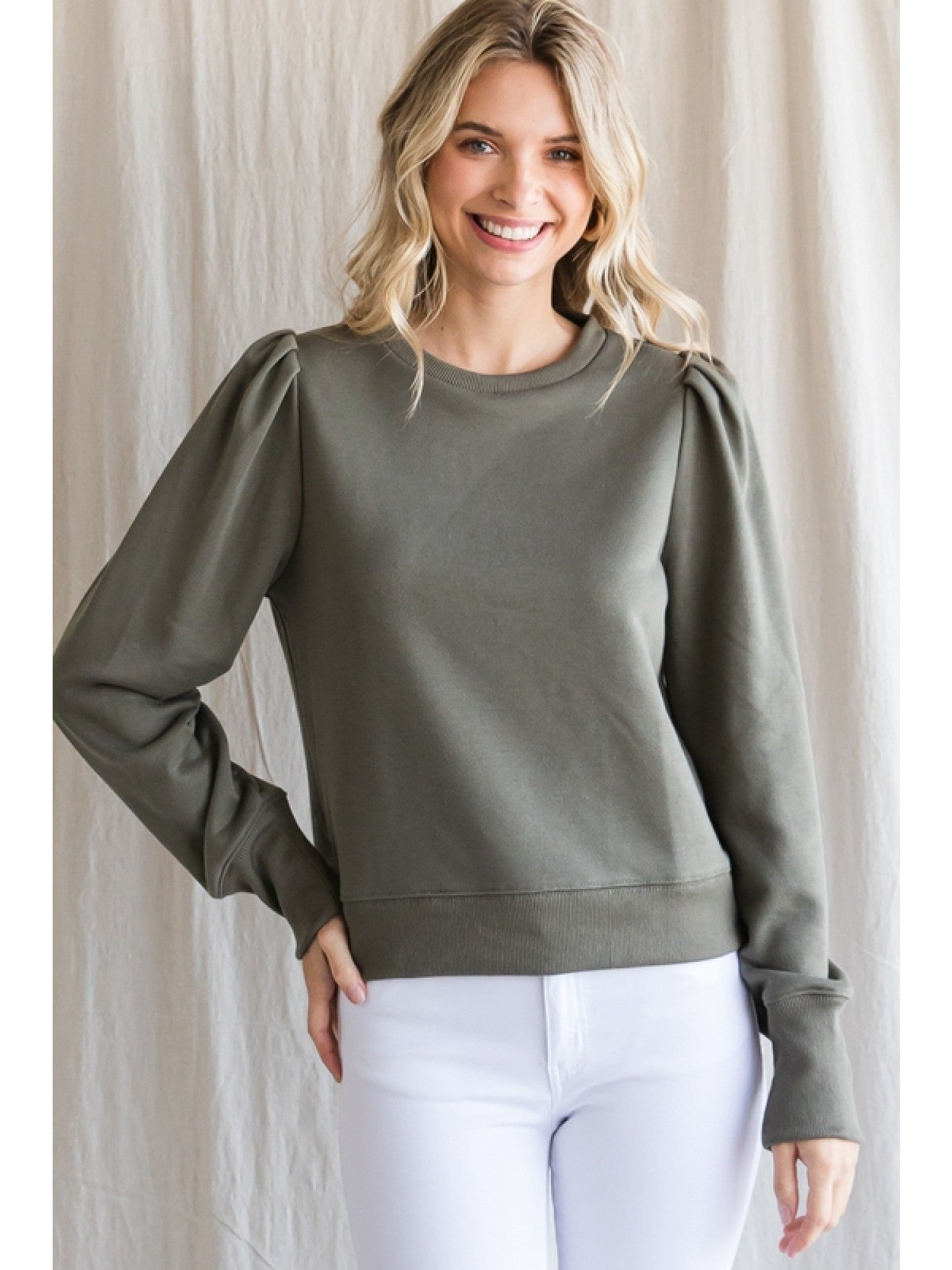 Puff Sleeve Pullover Olive