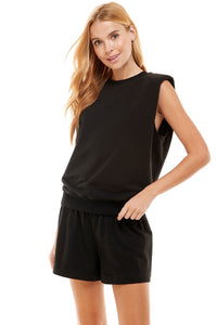 French Terry Shoulder Pad Top Black