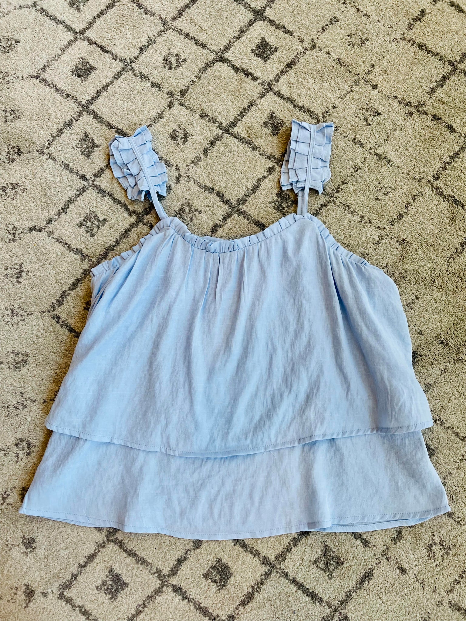 Pleated Tiered Tank Light Denim Blue